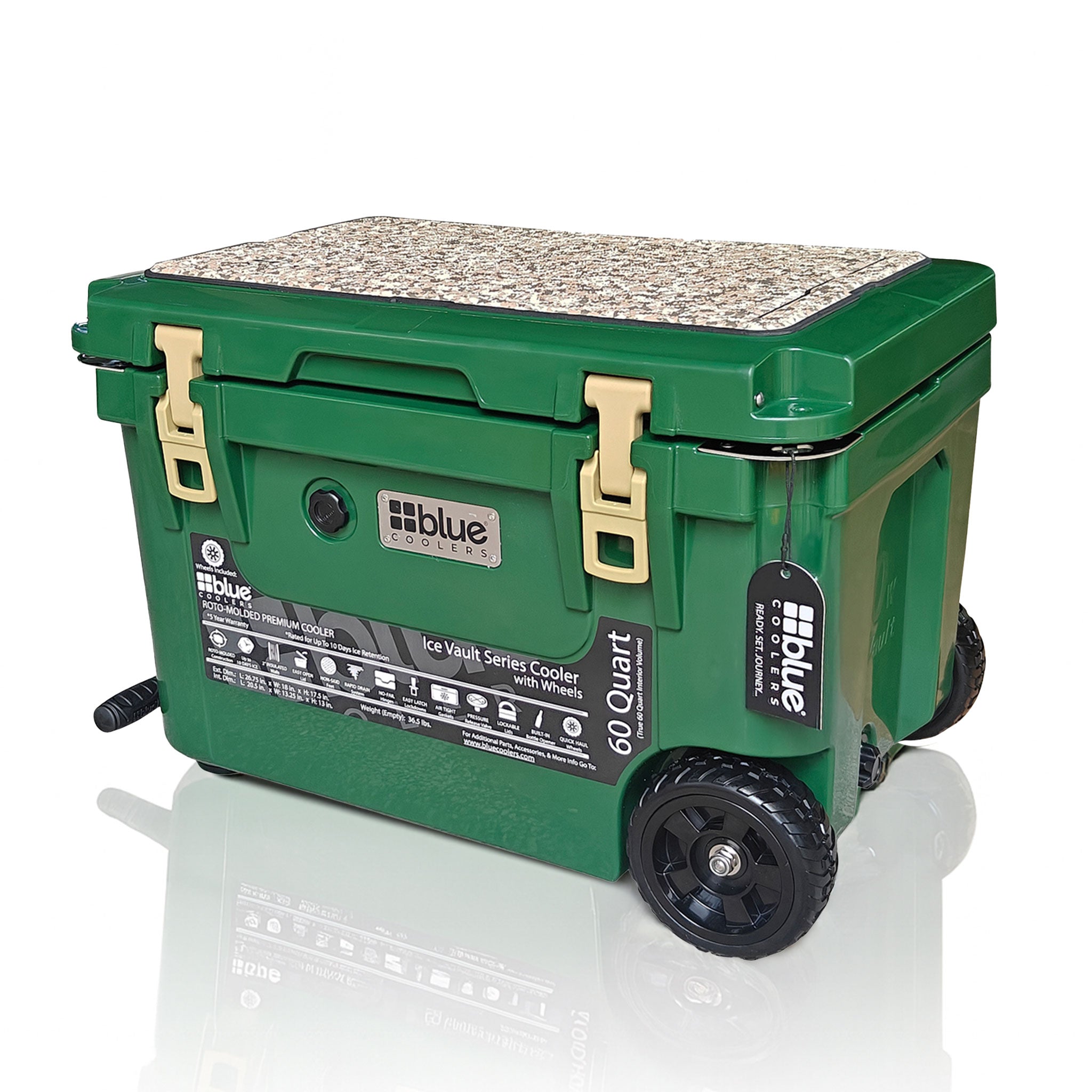 60-Quart Ice Vault Cooler – Limited Edition Green w/ Camo Topper