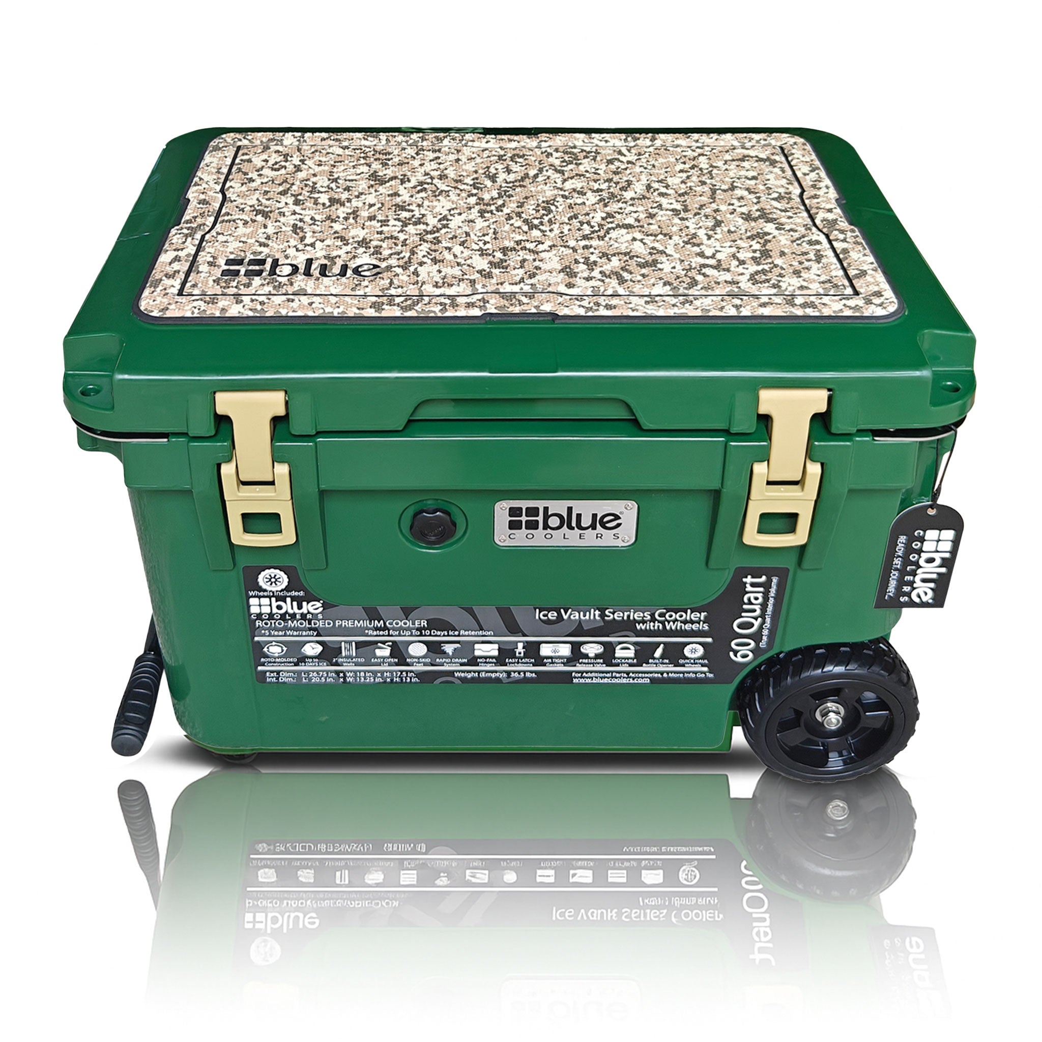 60-Quart Ice Vault Cooler – Limited Edition Green w/ Camo Topper
